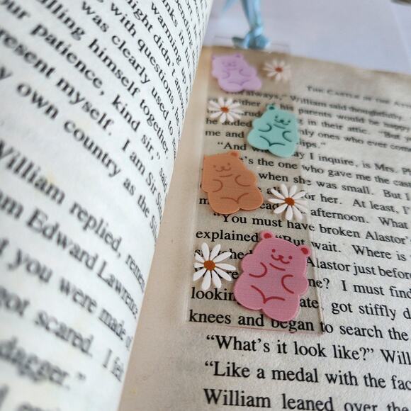 Gummy Bear Print Funny Bookmark Ribbon Bow Clear Acrylic Coquette Bookish Gift - Picture 10 of 13